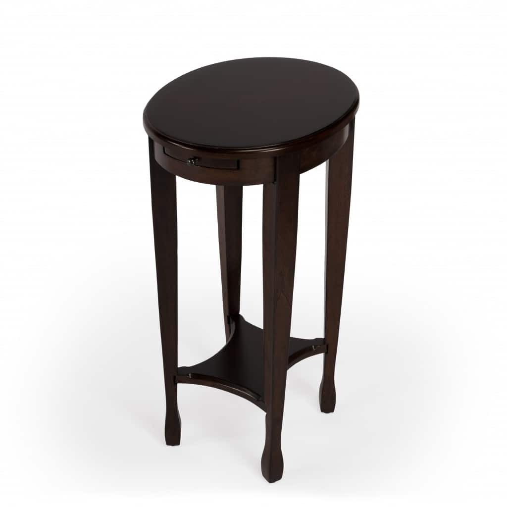 HomeRoots 26" Medium Brown And Chestnut Burl Manufactured Wood Oval End Table With Shelf - 27