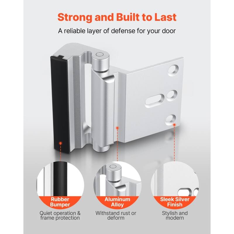 2 Pack Silver Door Reinforcement Lock Aluminum Alloy Security Latch with Rubber Bumper
