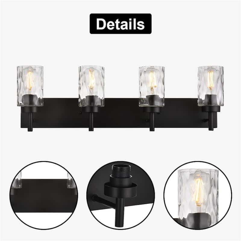 4-Light Black Vanity Light with Hammered Glass
