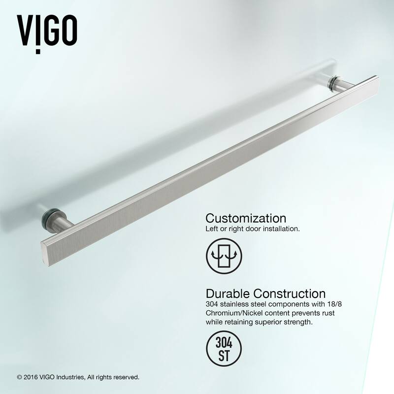VIGO Orion 34" W x 58" H Frameless Hinged Tub Door in Stainless Steel