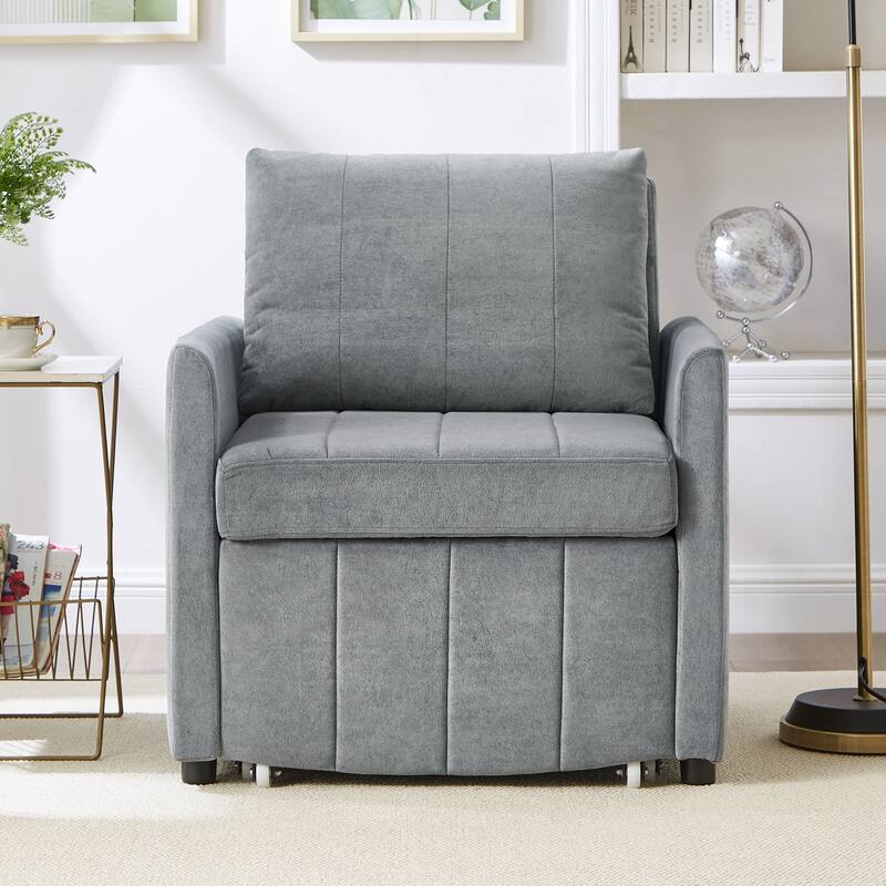 Multi-Functiona Lounge Chair, 31.5" Pull Out Upholstered Sofa Bed w/ Adjustable Backrest, Side Pockets, Fold Out Chair Bed
