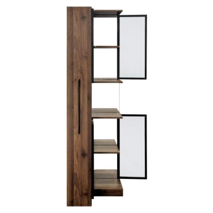 70" Glass Door Display Cabinet with Lights, Wooden Display Storage with Pull-Out Multi-Tier Shelves
