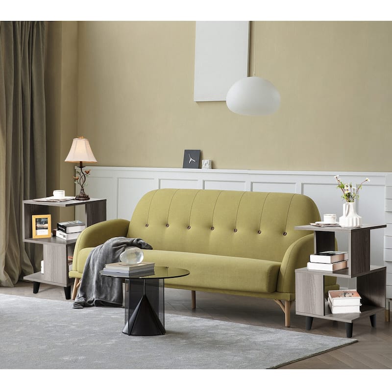 Modern Set of 2 Grey Nightstands with 3 Tier Storage Shelves for Living Room or Bedroom