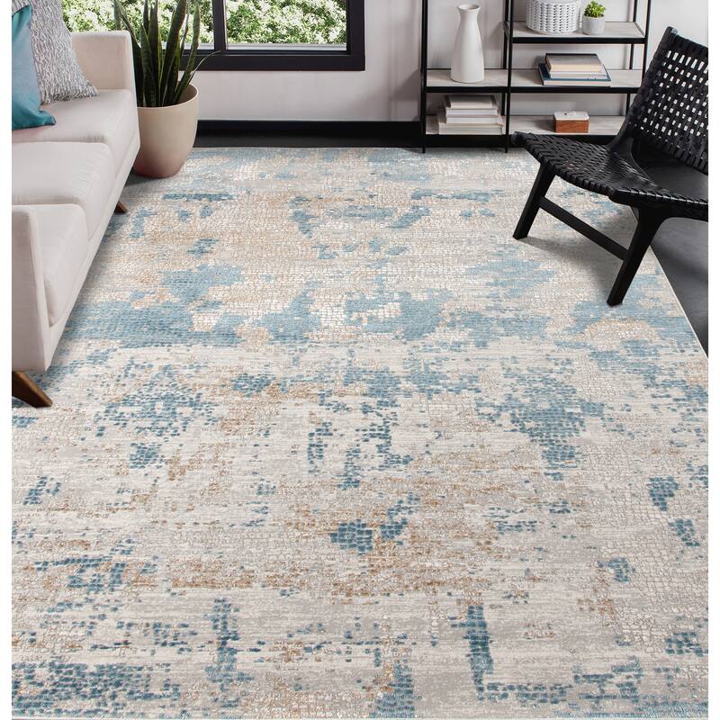 The Gray Barn Longleat Modern Abstract Polyester Blend Area Rug - 5'3" x 7'6" - Ivory/Light Blue