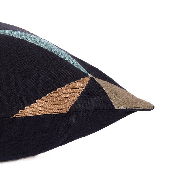 Embroidered Geometric Abstract Square Throw Pillow - 20" - Denim Blue and Beige