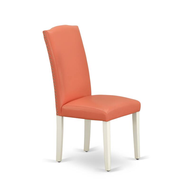 East West Furniture Dining Set- a Dining Table and Pink Flamingo Faux Leather Upholstered Chairs, Linen White(Pieces Option)