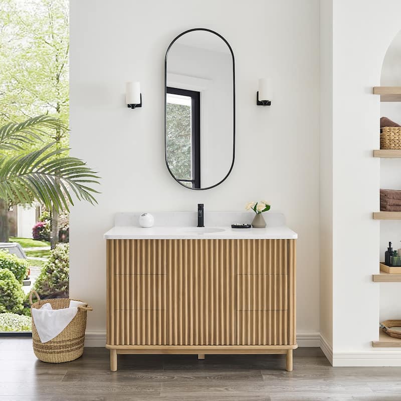 Seoul Bath Vanity with White Grain Composite Stone Top without Mirror