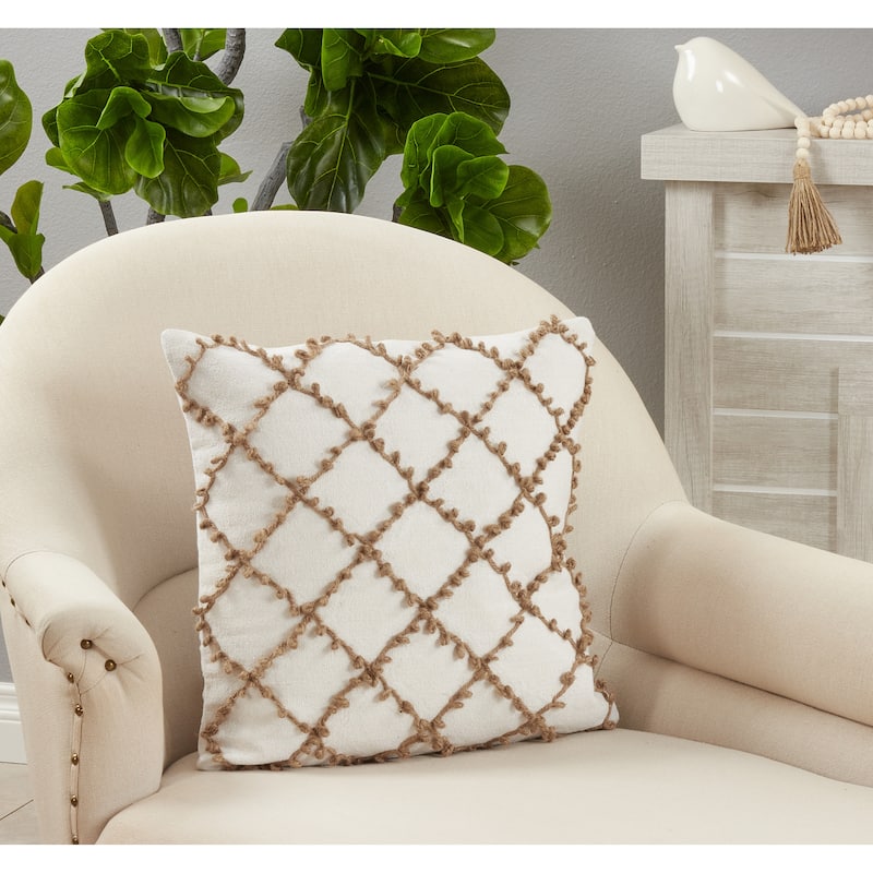 Throw Pillow With Dori Embroidered Design, 18"x18" - Cover Only - White