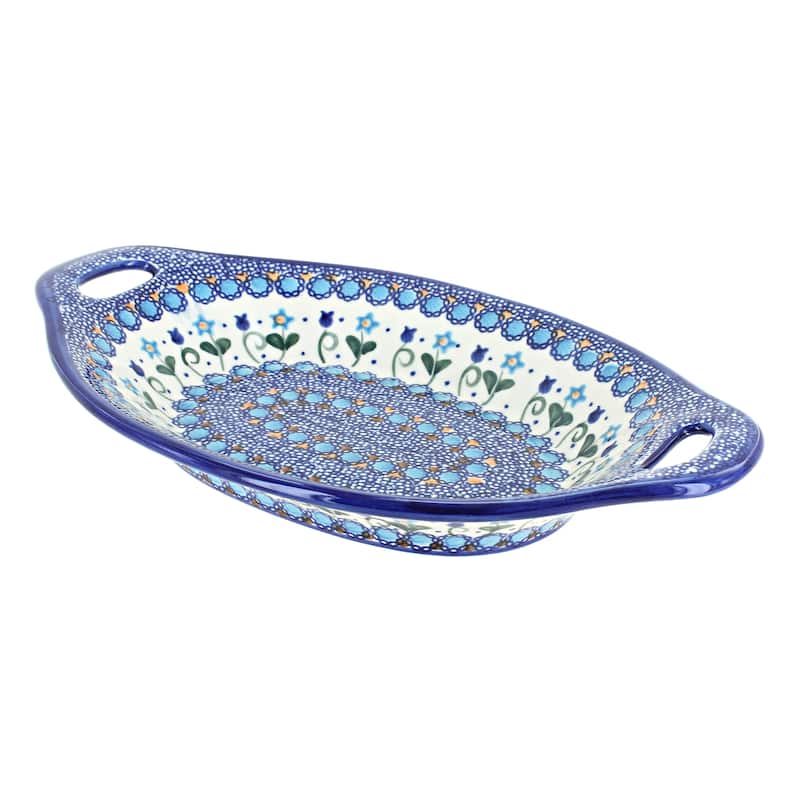 Blue Rose Polish Pottery 110 Vena Bread Tray with Handles - Savannah