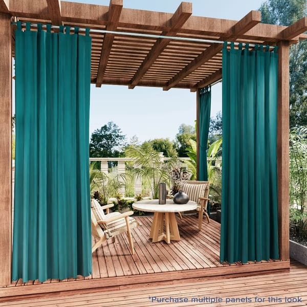 slide 2 of 13, Outdoor Cabana Solid UV Protected Privacy Tab Top Panel 52"Wx108"L - Peacock