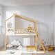 preview thumbnail 10 of 16, Wooden Bunk Bed with Ladder, Guardrail, Roof and Window, Twin Over Twin Natural