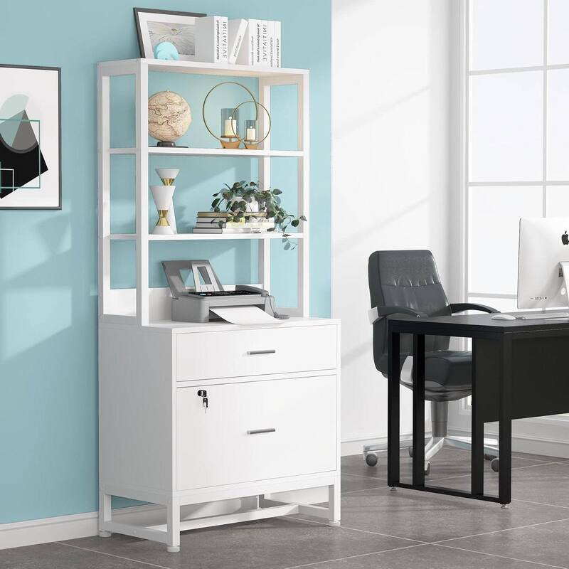 Particle Board Metal Lockable Filing Cabinet with Bookshelves