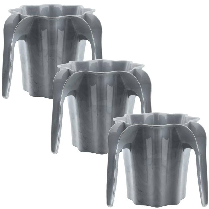 YBM Home Plastic Star Shaped Wash Cup With Dual Handle - Set of 3 - Grey