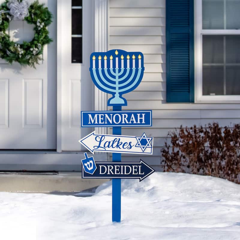 Glitzhome 42"H Wooden HANUKKAH Yardstke with Lights