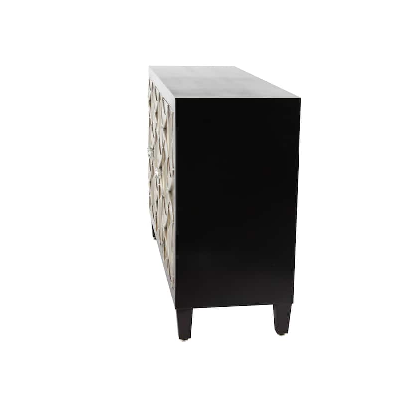 Wooden Moon Silver Crescent Relief Design 2 Door Cabinet with Crystal Knob Handles - Black - Roche River Decor