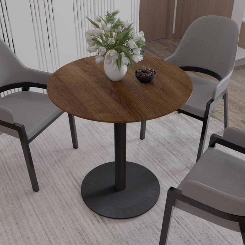 Vail Round Dining Table with 27 in. MDF Tabletop in Black Stainless Steel Round Pedestal Base with Gold Accent Kitchen Table