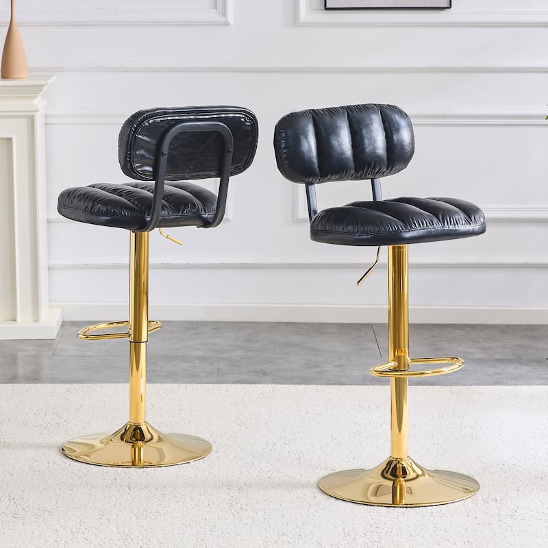 Adjustable Height Swivel Bar Stools Set of 2, PU Leather Upholstered Bar Stools, Dining Chairs with Metal Base & Footrest