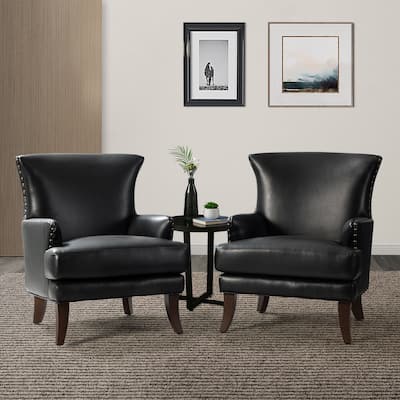 Anatole Traditional Wingback Upholstered Armchair with Nailhead Trim Set of 2 by HULALA HOME
