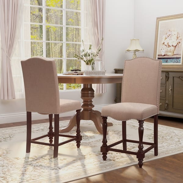 Ketz Traditional Ivory Fabric Padded Nailhead Counter Height Chairs by