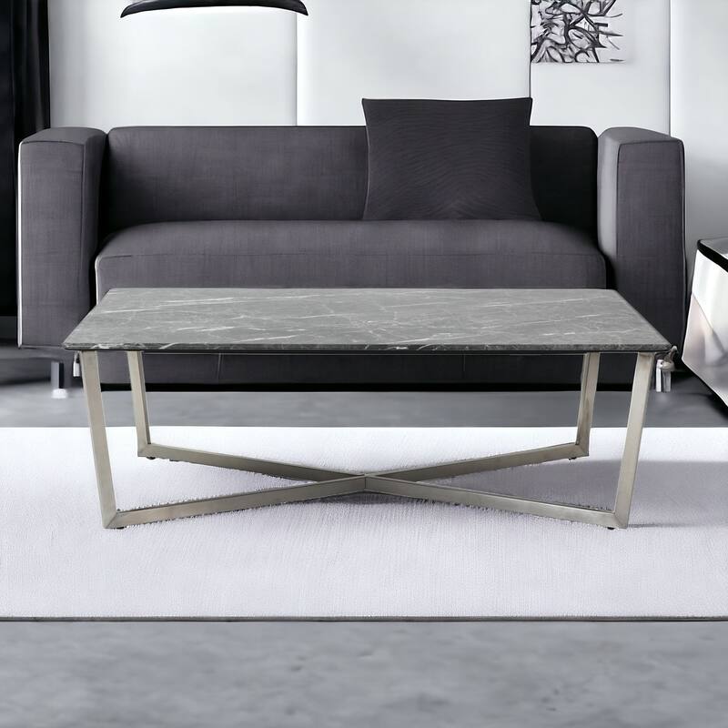 HomeRoots 47" Black And Silver Faux Marble Rectangular Coffee Table - MDF - 47.25' X '15.75' X '27.56