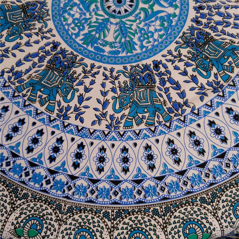 Mighty Elephant and Peacock Print Cotton Tablecloth Round