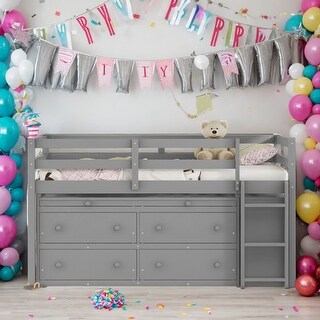 Modern Twin Size Loft Bed with Retractable Writing Desk and 4 Drawers and Lateral Portable Desk and Shelves