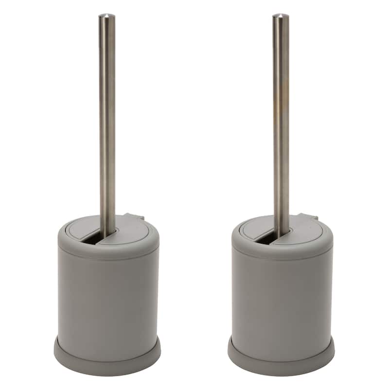 Bath Bliss 2 Pack Self Closing Lid Toilet Brush and Holder - Grey - 4.5"Rdx 15.4"