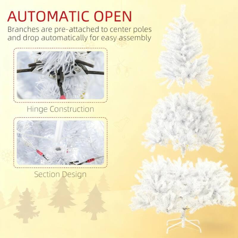 Pre-Lit White Artificial Christmas Tree - Warm White LED Lights, Auto Open, Steel Base, Home Decor
