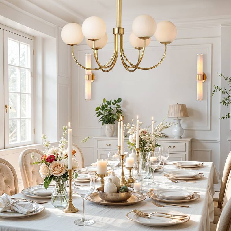 Bard Modern Pendant Light - Metal, Glass & Gold, Ivory Globe Light Fixture For Modern, Mid-Century, Contemporary Room Decor