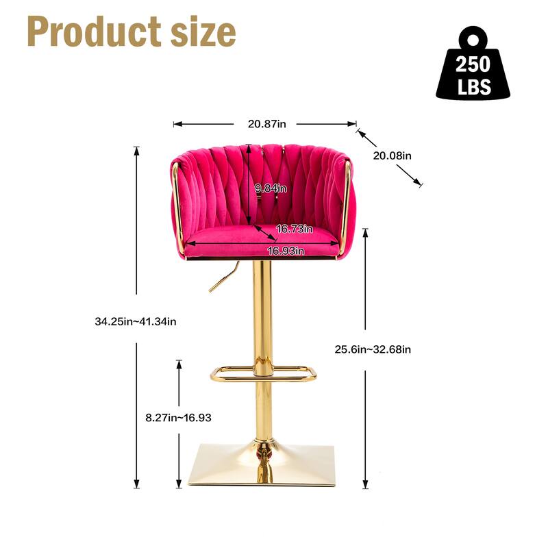 Vintage Velvet Bar Stools with Back and Footrest 2PC/SET,Adjusatble Seat Height from 25.6-32.68 Inch