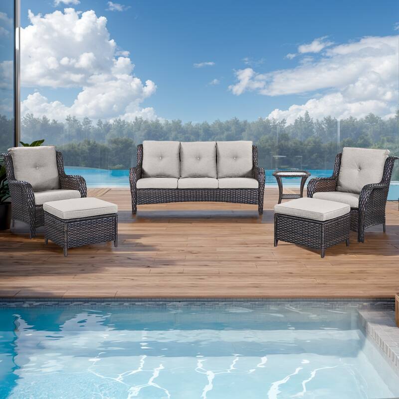 Gymojoy Outdoor Sofa Chair Ottoman Seating with Cushions Weather-resistance - Brown - Beige