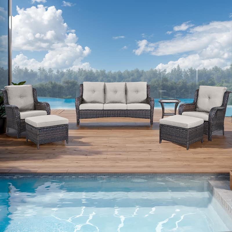 Gymojoy Outdoor Sofa Chair Ottoman Seating with Cushions - Brown - Beige