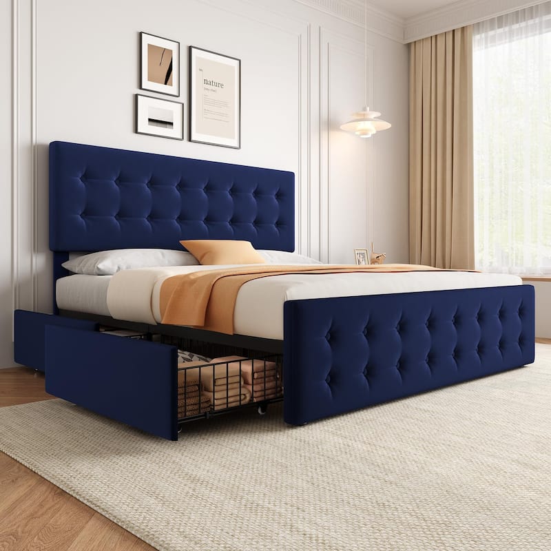 Bed Frame with 4 Storage Drawers and Headboard