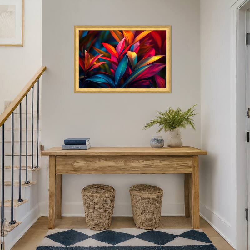 Floral Mingled Vibrance by Tradelink inhouse artist Wood Framed Wall Art Print - Owen Gold