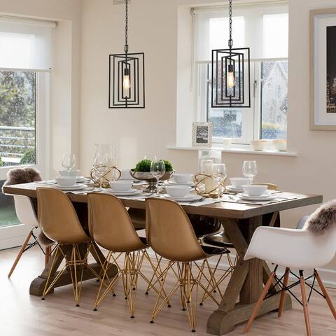 Modern Contemporary 1-Light 12-inch Gold Black Geometric Lantern Adjustable Kitchen Island DIY Pendant Lights