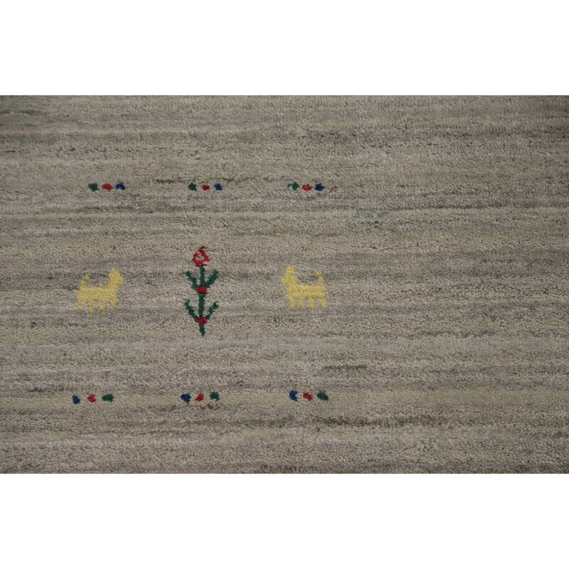 Hand Knotted Oriental Viscose Silk Carpet Tribal Animal Pictorial Beige & Ivories Gabbeh Area Rug - 11' 9'' X 8' 11''