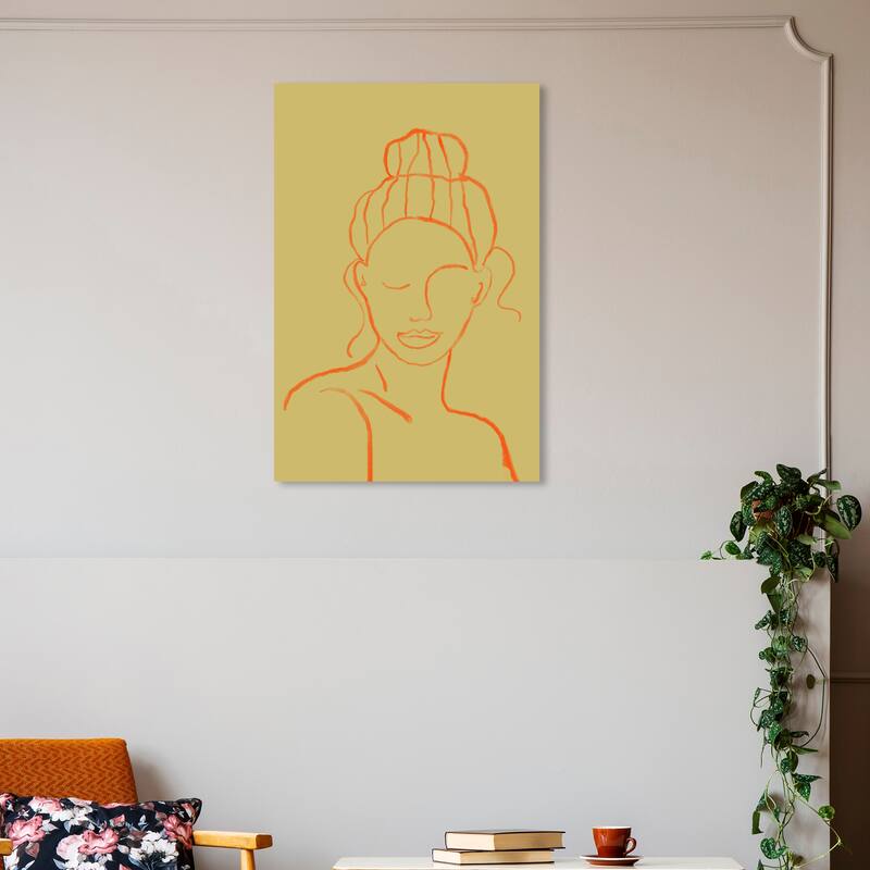 Wynwood Studio Canvas People and Portraits Outline Girl Green and Tangerine Modern & Contemporary Wall Art Canvas Print - 30 x 20