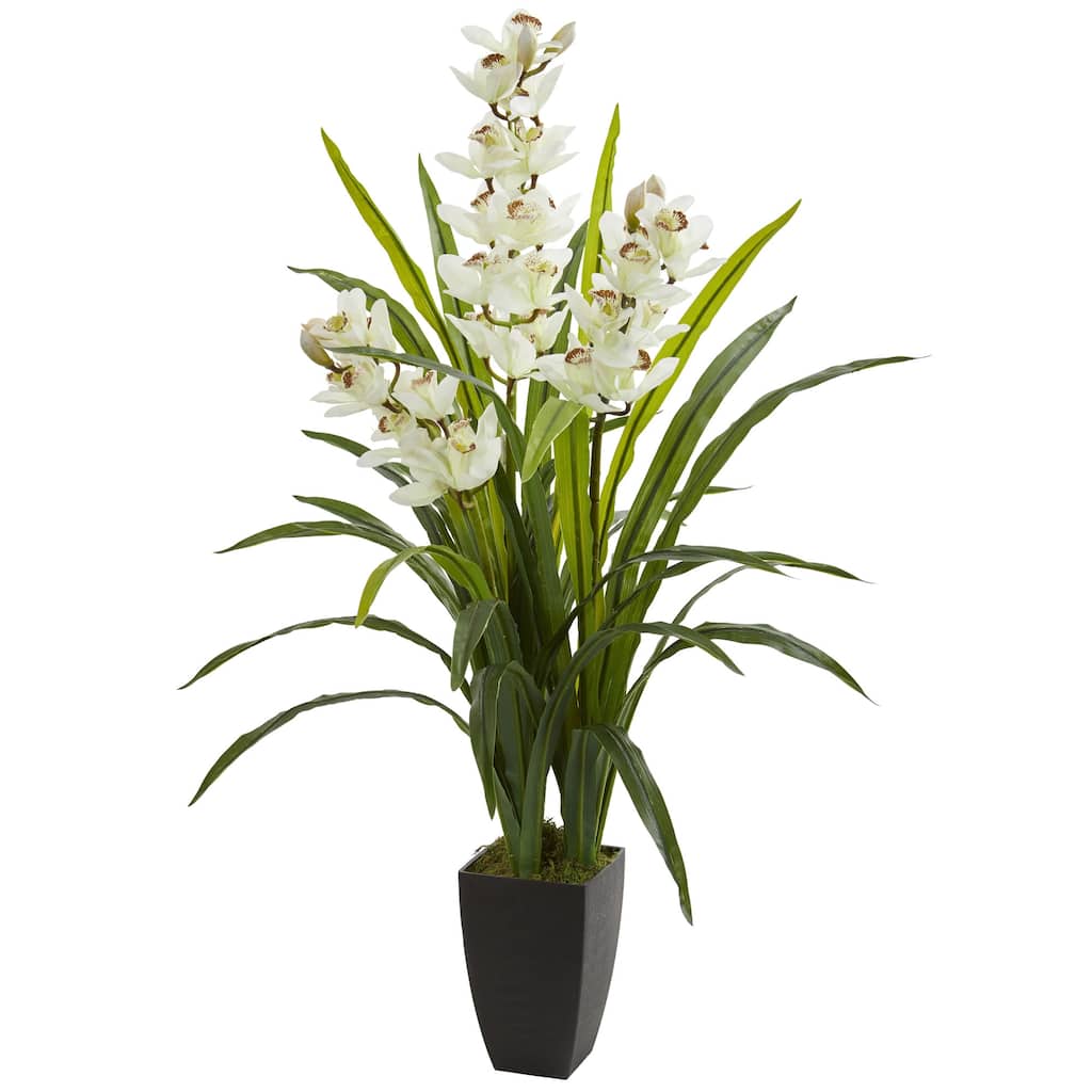 3.75' White Cymbidium Orchid Artificial Potted Plant