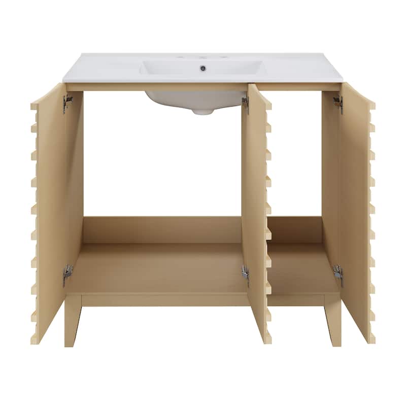 Cascade 36 In. Natural Oak Bathroom Vanity With White, 3-Hole Ceramic Sink Top