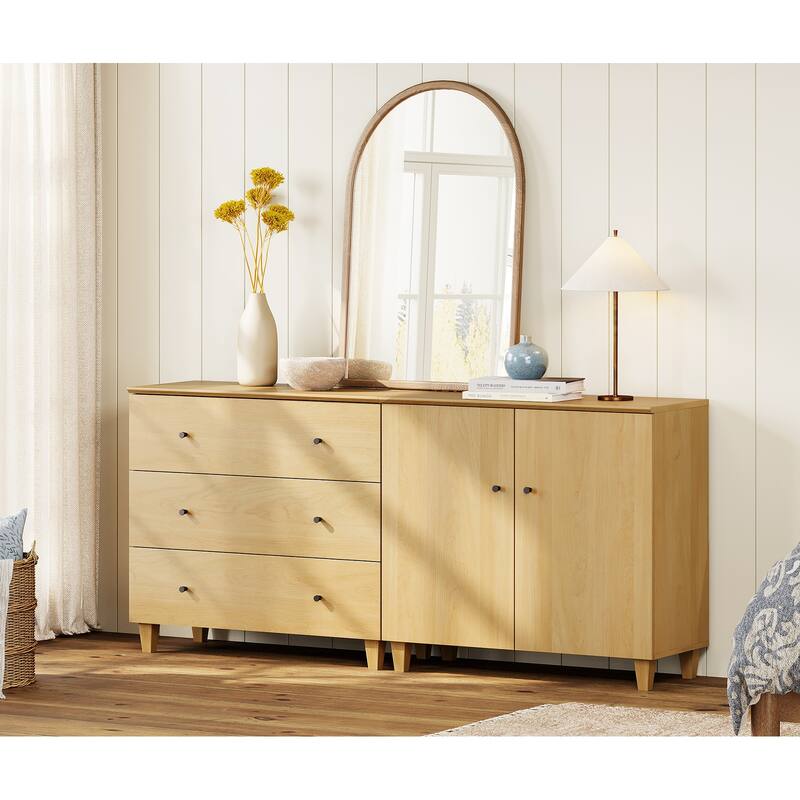 Wood Dresser with 3 Drawers and 1 Cabinet for Bedroom, 71" Wide