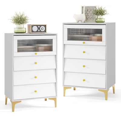 Gymax 2PCS 3 Drawer Dresser 37.5'' Tall Dresser Chest of Drawers w/