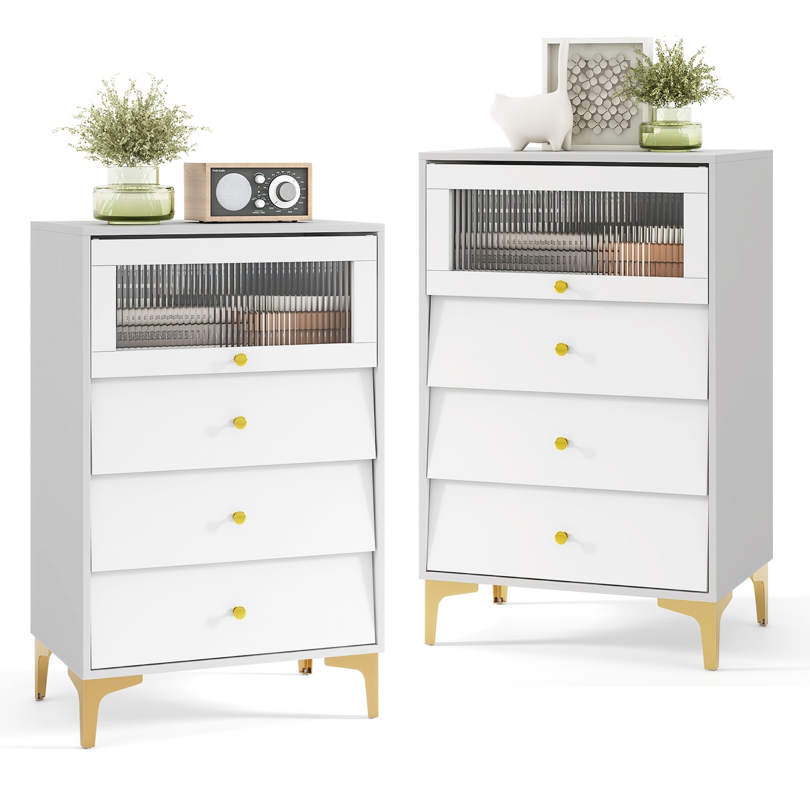 Gymax 2PCS 3 Drawer Dresser 37.5'' Tall Dresser Chest of Drawers w/