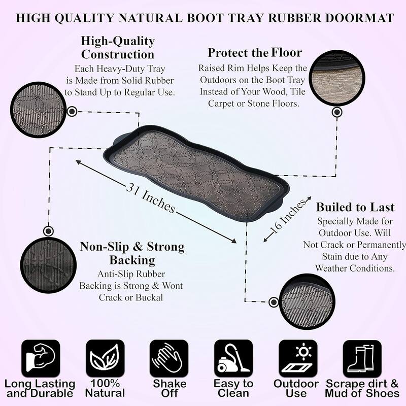 A1HC Heavy Duty Flexible 16 in x 31 in 100% Rubber Boot Water Resistant Utility Shoe Mat