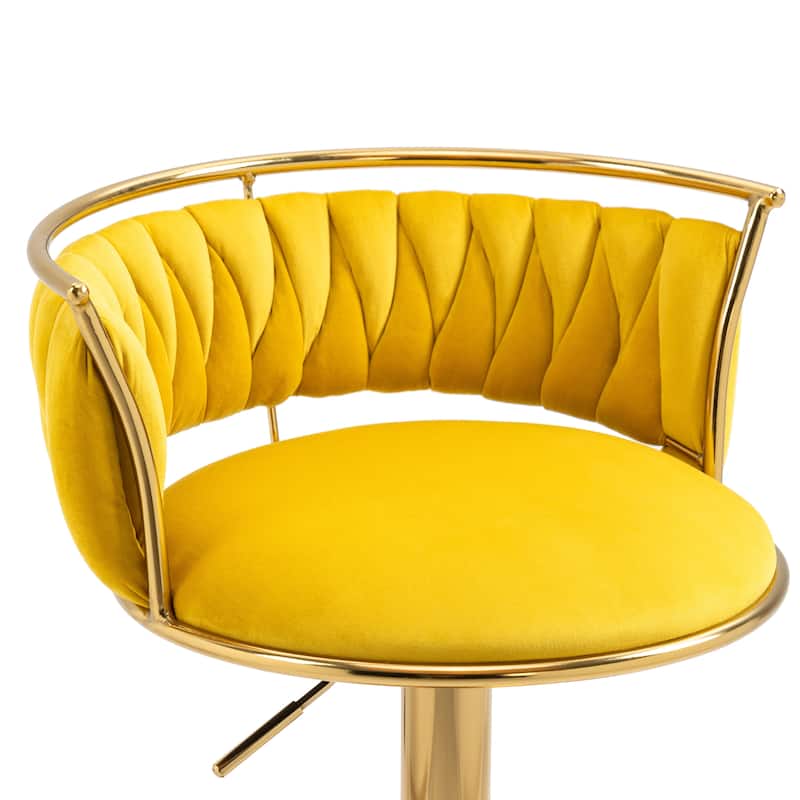 4 Set Modern Velvet Adjustable Swivel Bar Stools with Metal Frame