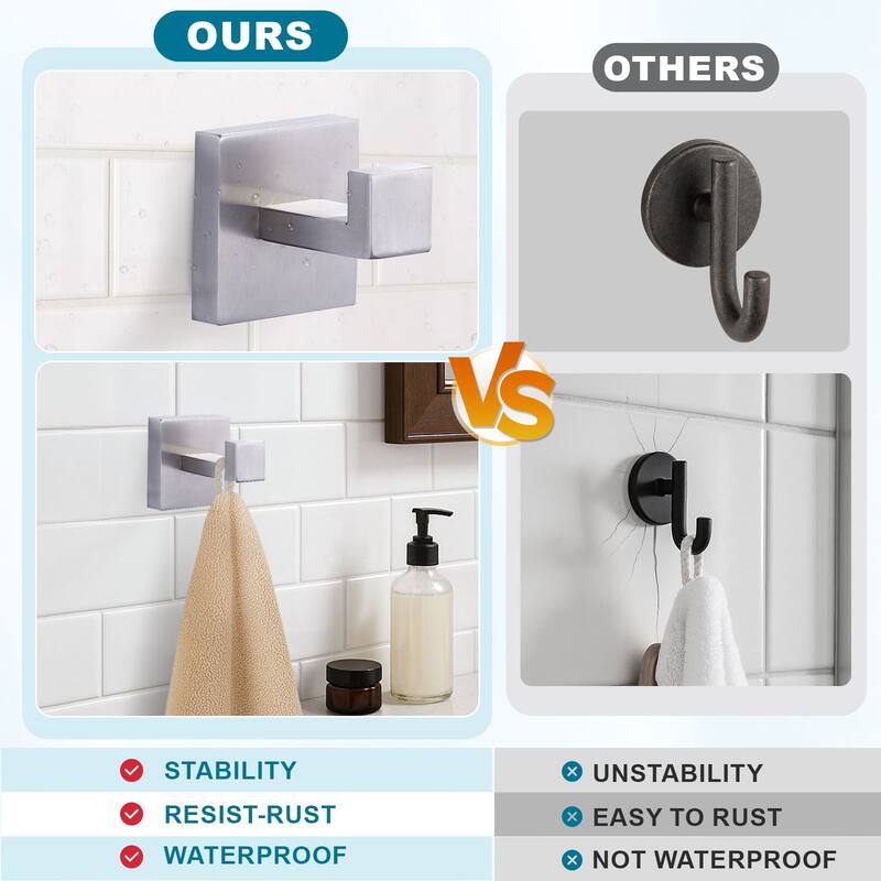 WOWOW J-Hook Wall Mount Robe/Towel Hook 4PCS