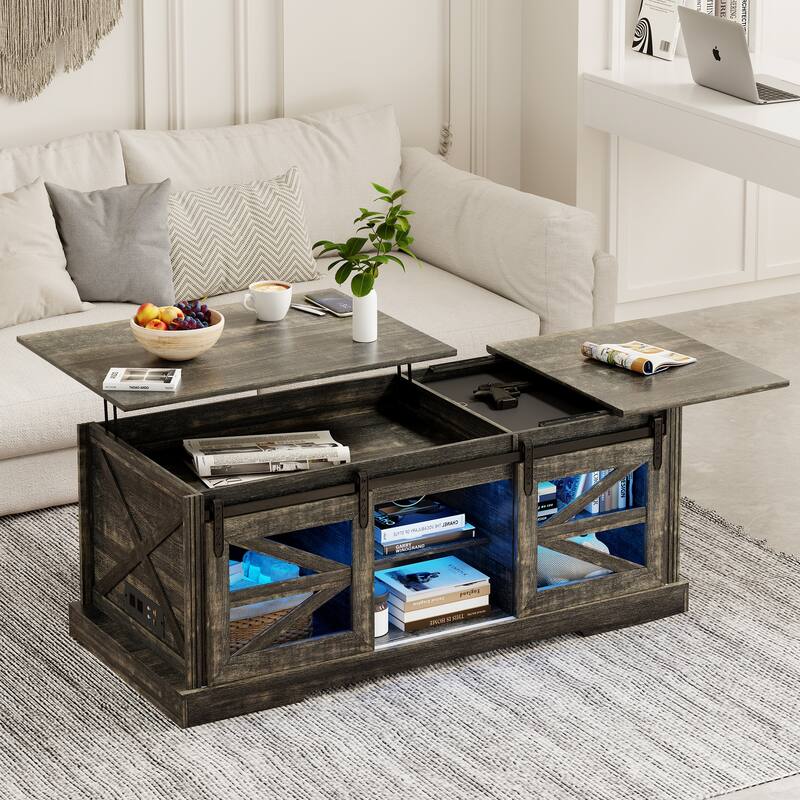Lift Top Led Coffee Table With Sliding Barn Door