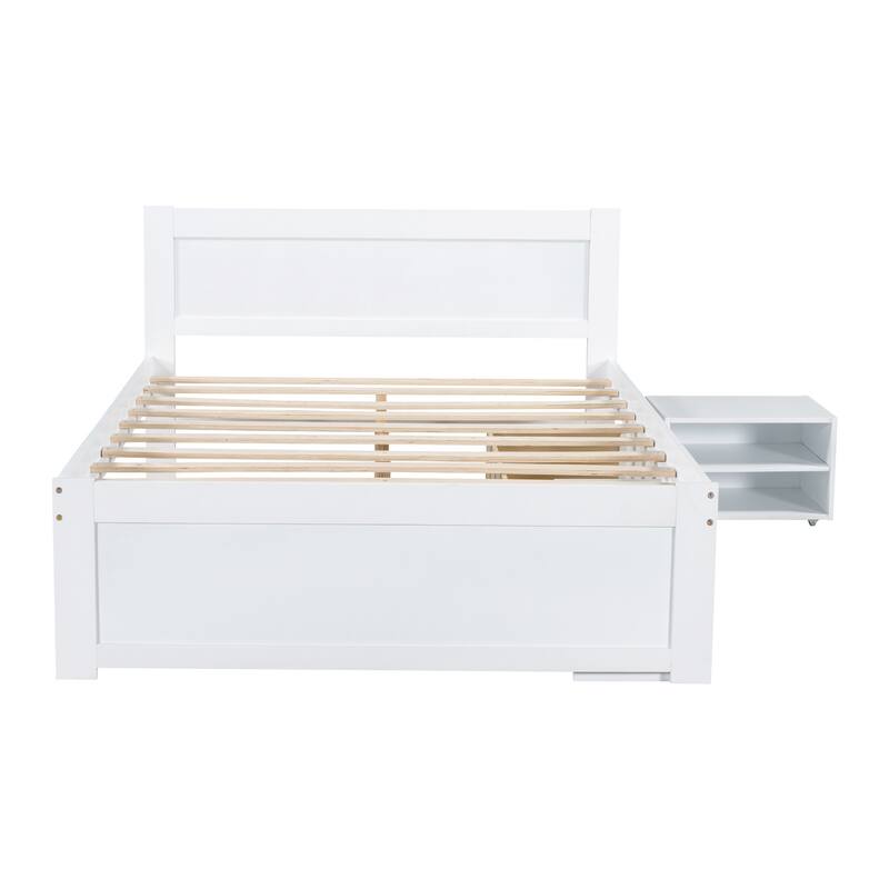 Platform bed with drawers and two shelves