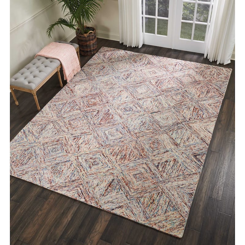 Nourison Linked Geometric Diamond Area Rug. - 8' x 10' 6" - Multi - Runner/Rectangle
