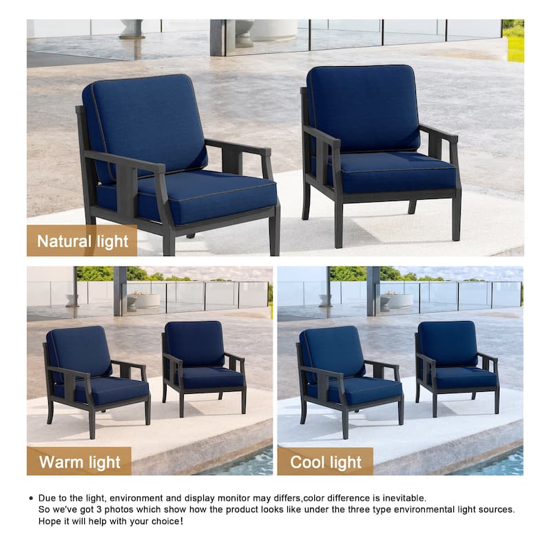 Set of 2 Outdoor Teak Wood Armchairs with Cushions, Patio Club Chairs