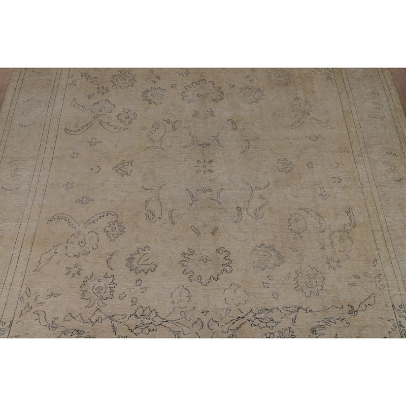 Earth Tone Tabriz Persian Vintage Area Rug Hand-Knotted Wool Carpet - 9'6"x 12'7"